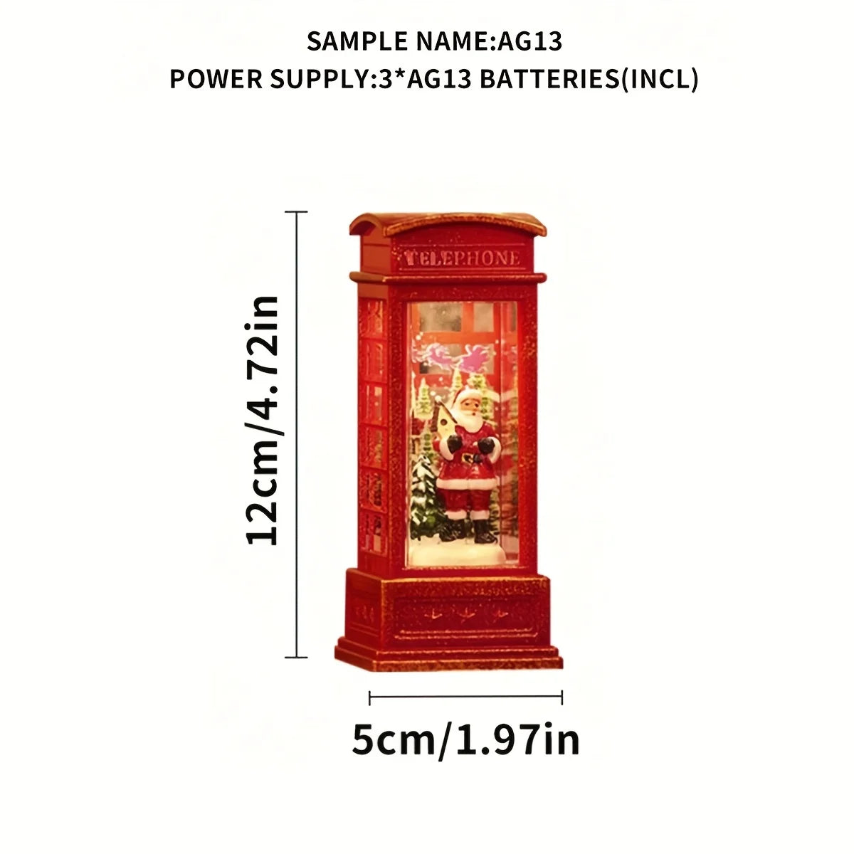 LED Christmas Phone Booth Decoration with Santa Claus, Snowman & Tree - Red Retro Telephone Booth Ornament With Light Home Decorator