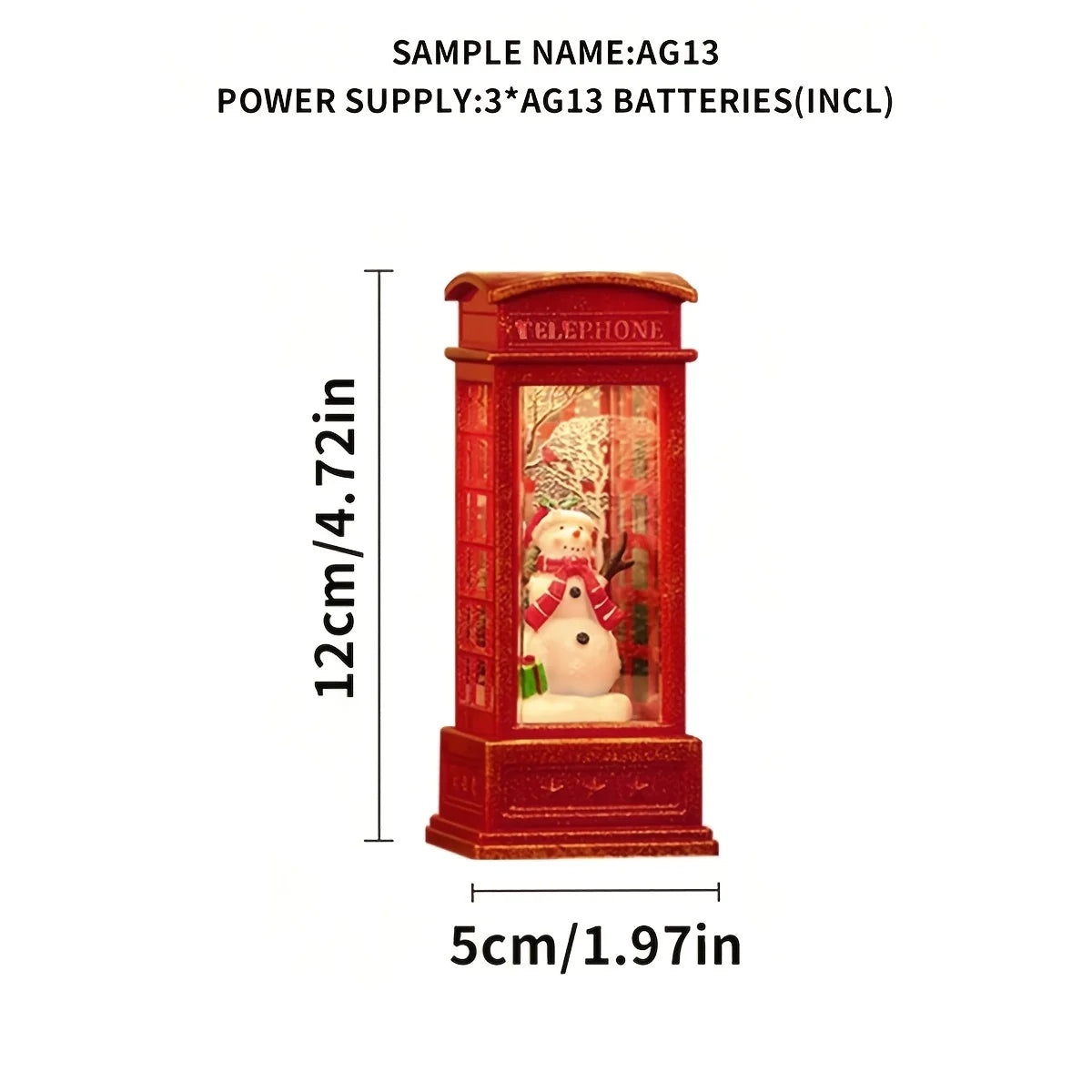 LED Christmas Phone Booth Decoration with Santa Claus, Snowman & Tree - Red Retro Telephone Booth Ornament With Light Home Decorator